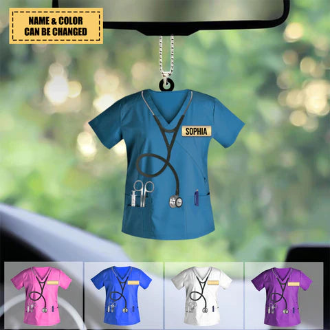 Personalized Nurse Scrubs Acrylic Car Hanging Ornament, Custom Christmas Gift For Nurse, Son, Daughter