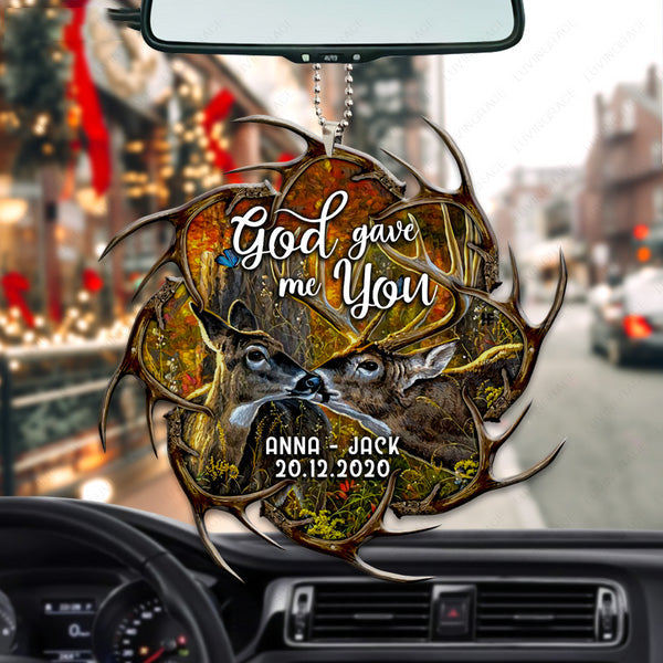 Personalized Name Deer Couple Kiss God Gave Me You Acrylic Car Ornament, Perfect Christmas Gift For Couple