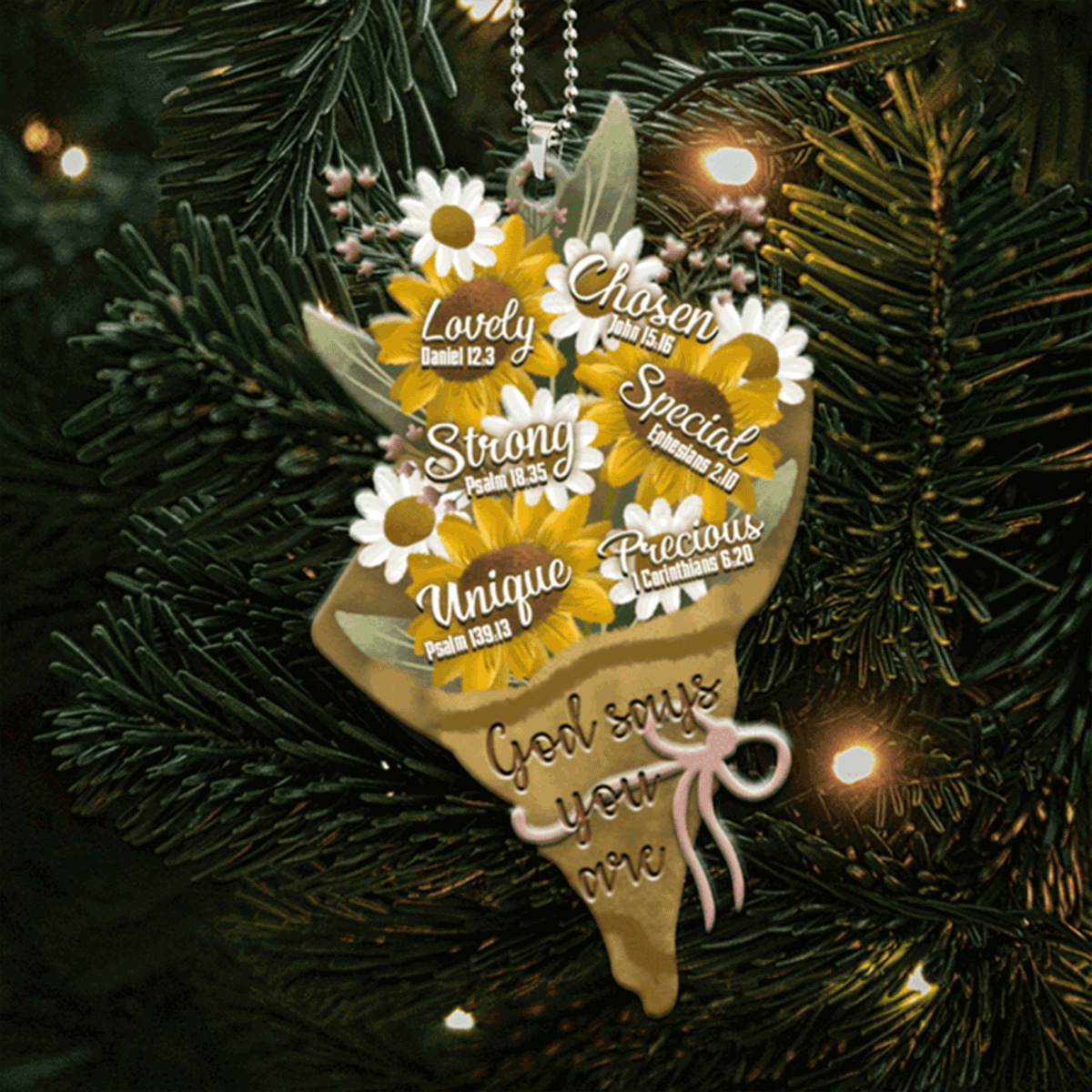 Flowers Bouquet God Says You Are Acrylic Car Ornament For Christian, God Faith Believers, Holiday Decor