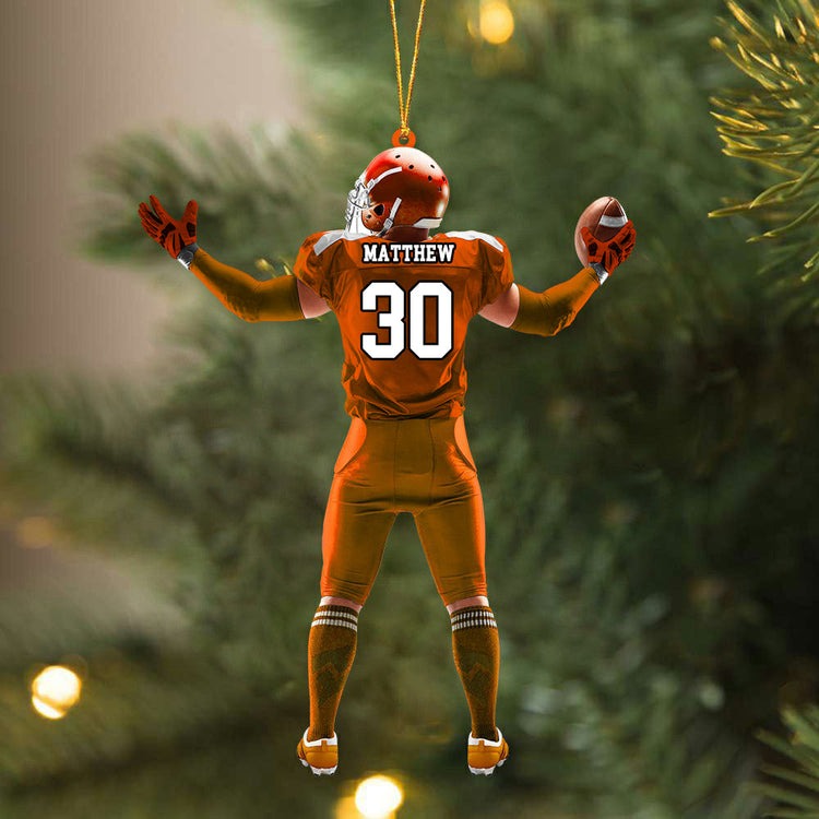 Personalized Back View American Football Player Acrylic Ornament, Ornament Gift For Football Player, Football Lovers