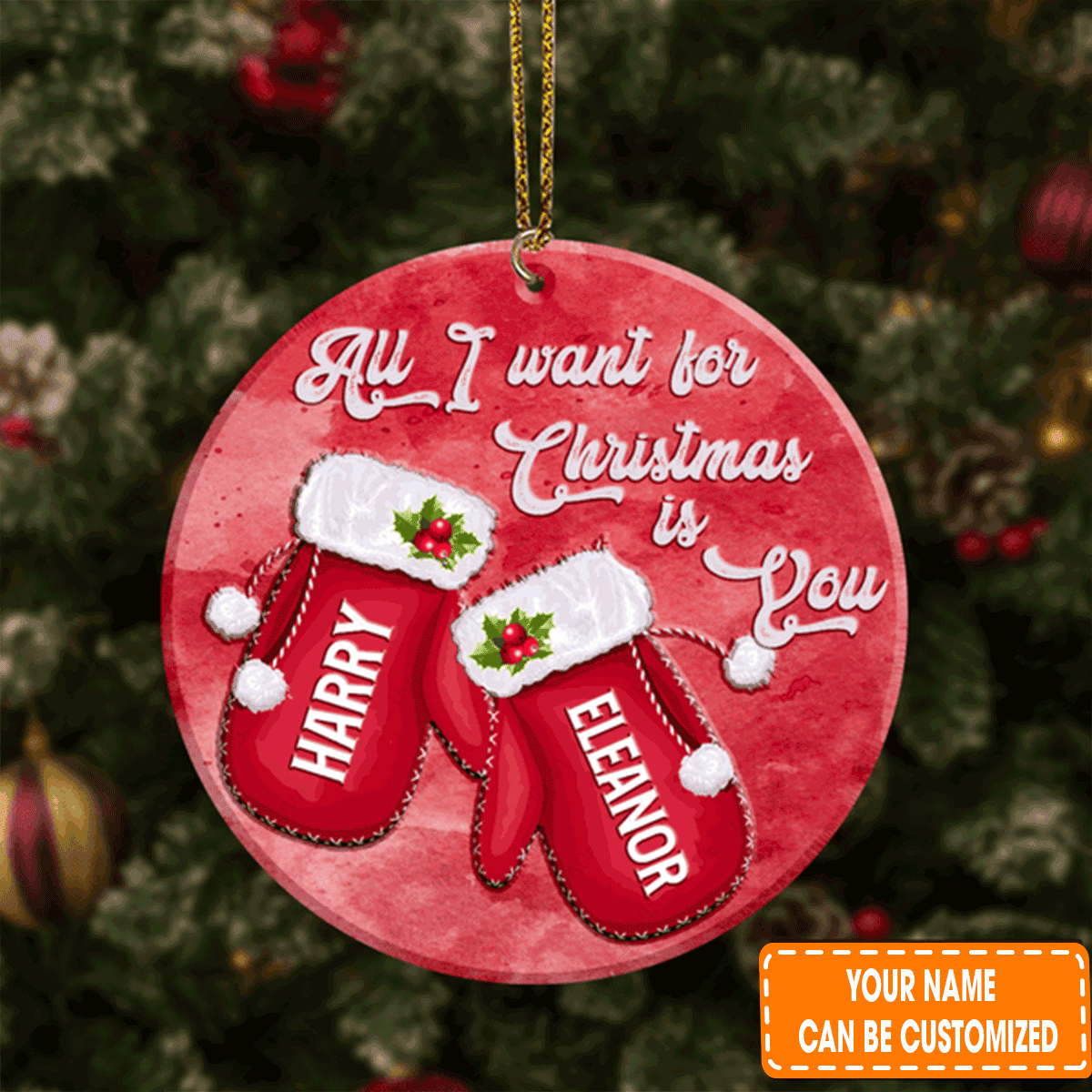 Custom Jesus Acrylic Ornament, Personalized Red Christmas Gloves All I Want For Christmas Is You Acrylic Ornament For Christian