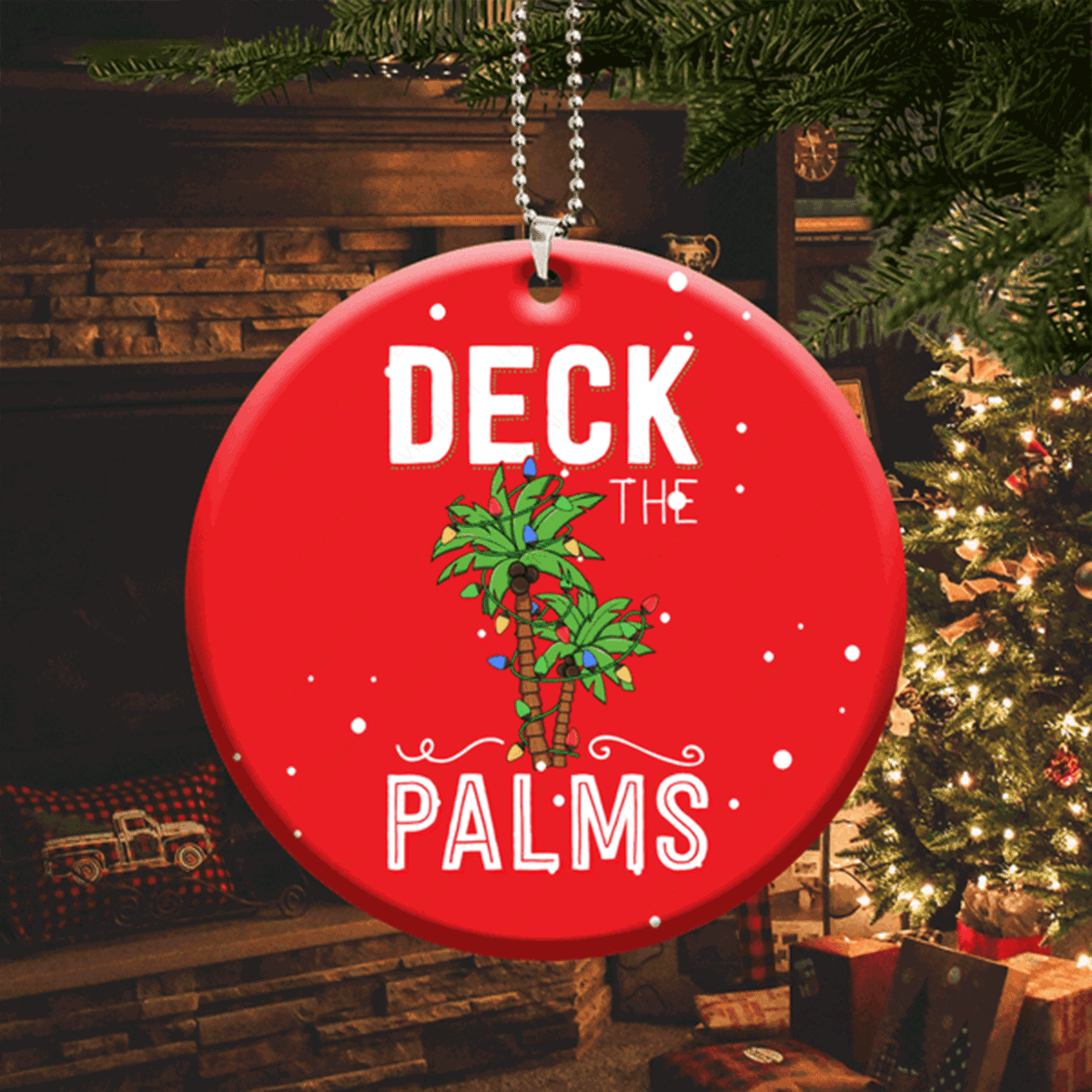 Jesus Acrylic Ornament, Deck The Palms Red Circle Ceramic Ornament For Christian, God Faith Believers, Holiday Decor