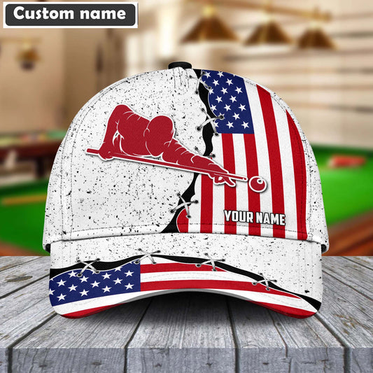 Billiards Player USA Flag Personalized Name Classic Cap Hat Gifts For Billiards Lovers