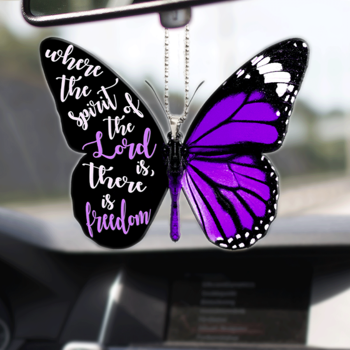 Butterfly Where The Spirit Of The Lord Acrylic Car Ornament, Perfect Christmas Gift For Family, Friend