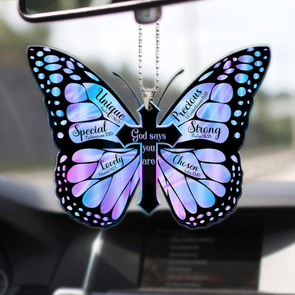Hologram Butterfly God Says You Are Acrylic Car Ornament, Perfect Christmas Gift For Family, Friend