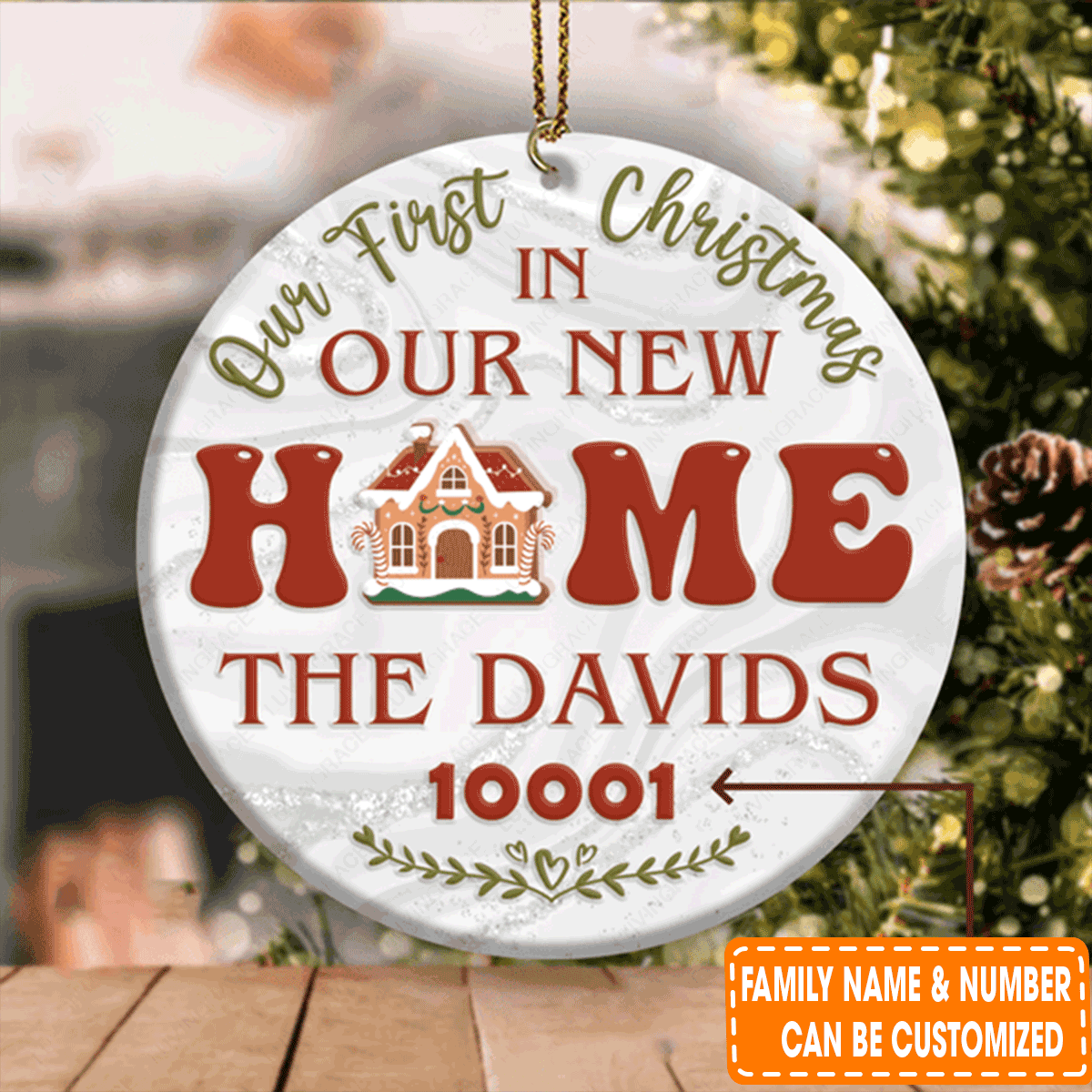 Personalized Cookie House First Christmas In New Home Family Name Circle Ceramic Ornament For Family