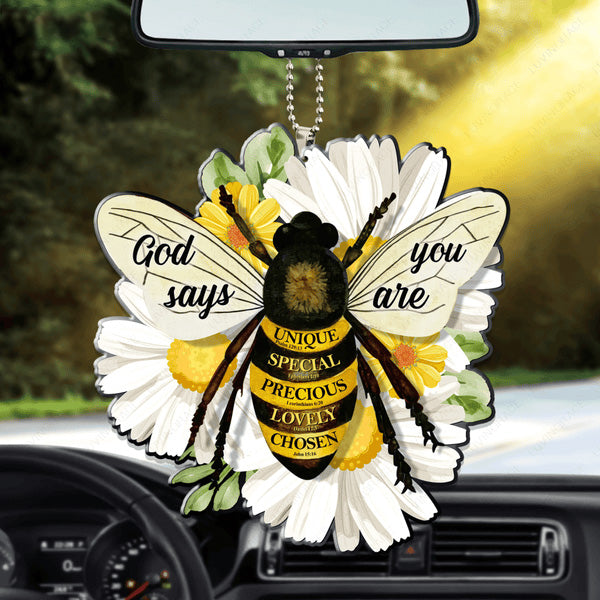 Daisies And Bee God Says You Are Acrylic Car Ornament, Perfect Christmas Gift For Family, Friends