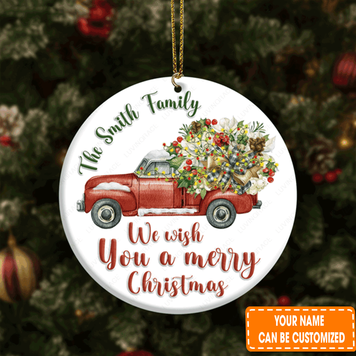 Personalized Christmas Flower Light On Car Circle Ceramic Ornament For Family