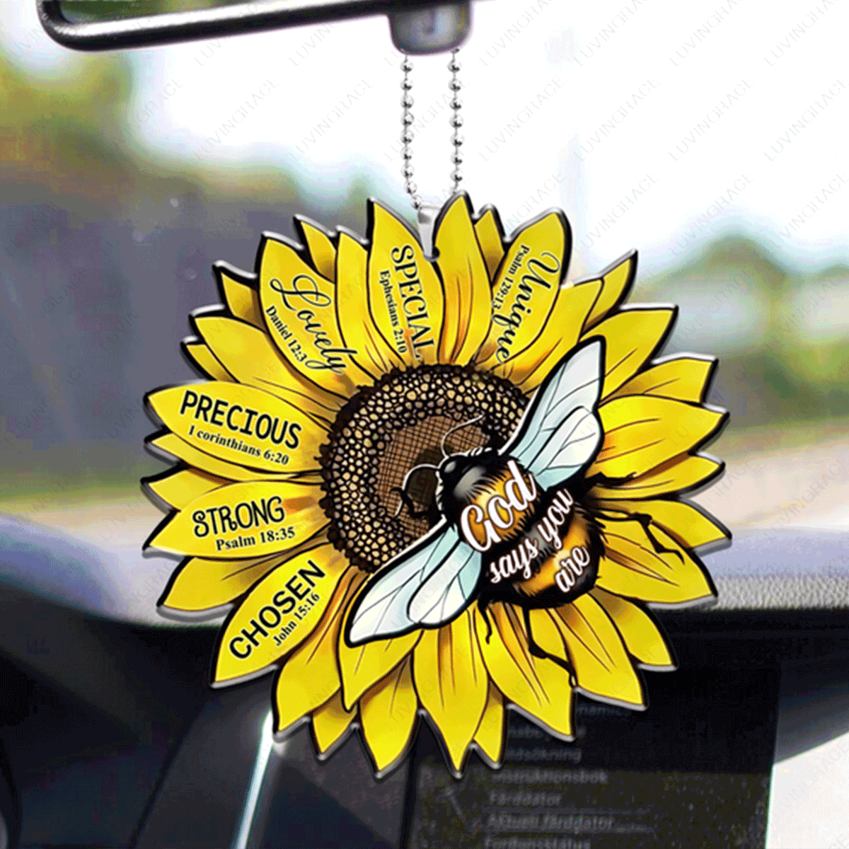 Bee Sunflower God Says You Are Acrylic Car Ornament, Perfect Christmas Gift For Family, Friend