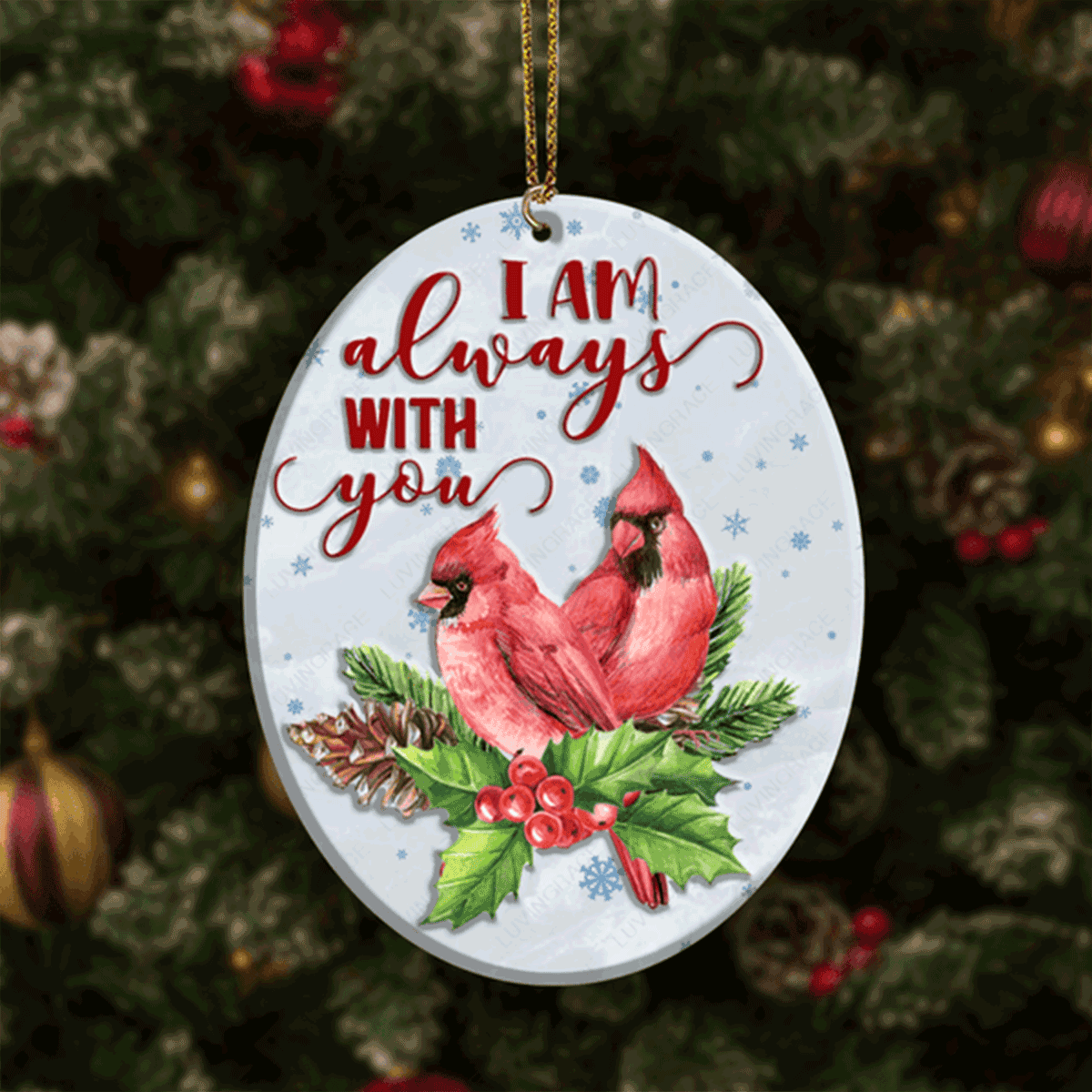 Cardinal Flower I Am Always With You Oval Ceramic Ornament For Couple Christmas Ornament