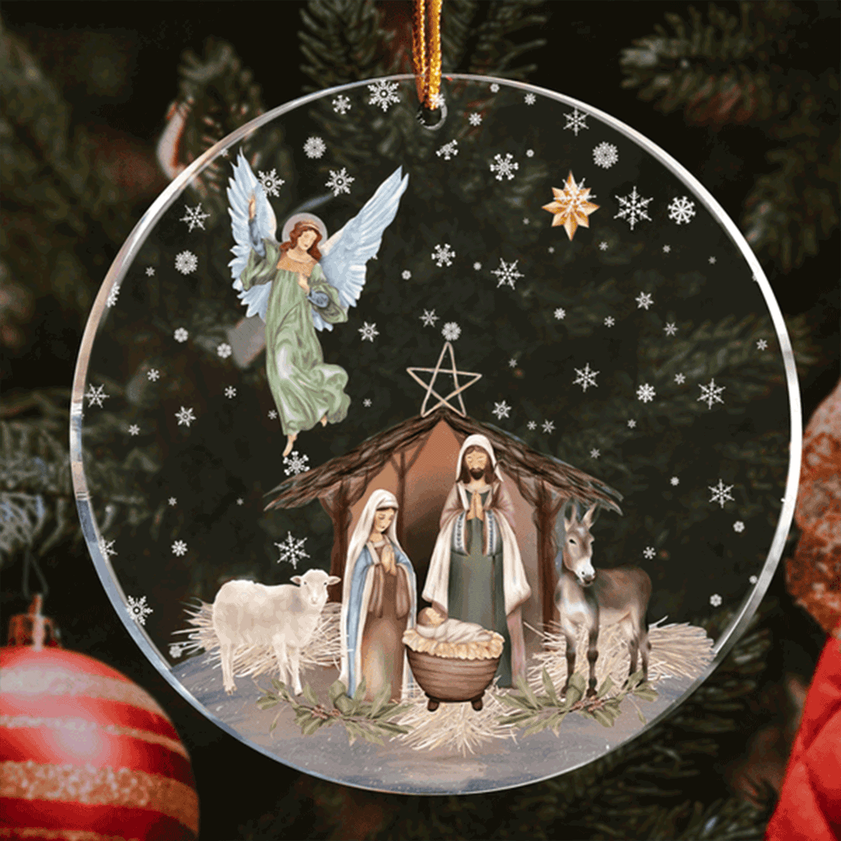 Jesus Acrylic Ornament, Snow Christmas Holy Night Acrylic Ornament, Perfect Christmas Tree Decor