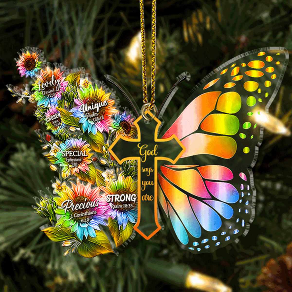 Rainbow Sunflower Butterfly God Says You Are Acrylic Ornament, Perfect Christmas Tree Decor