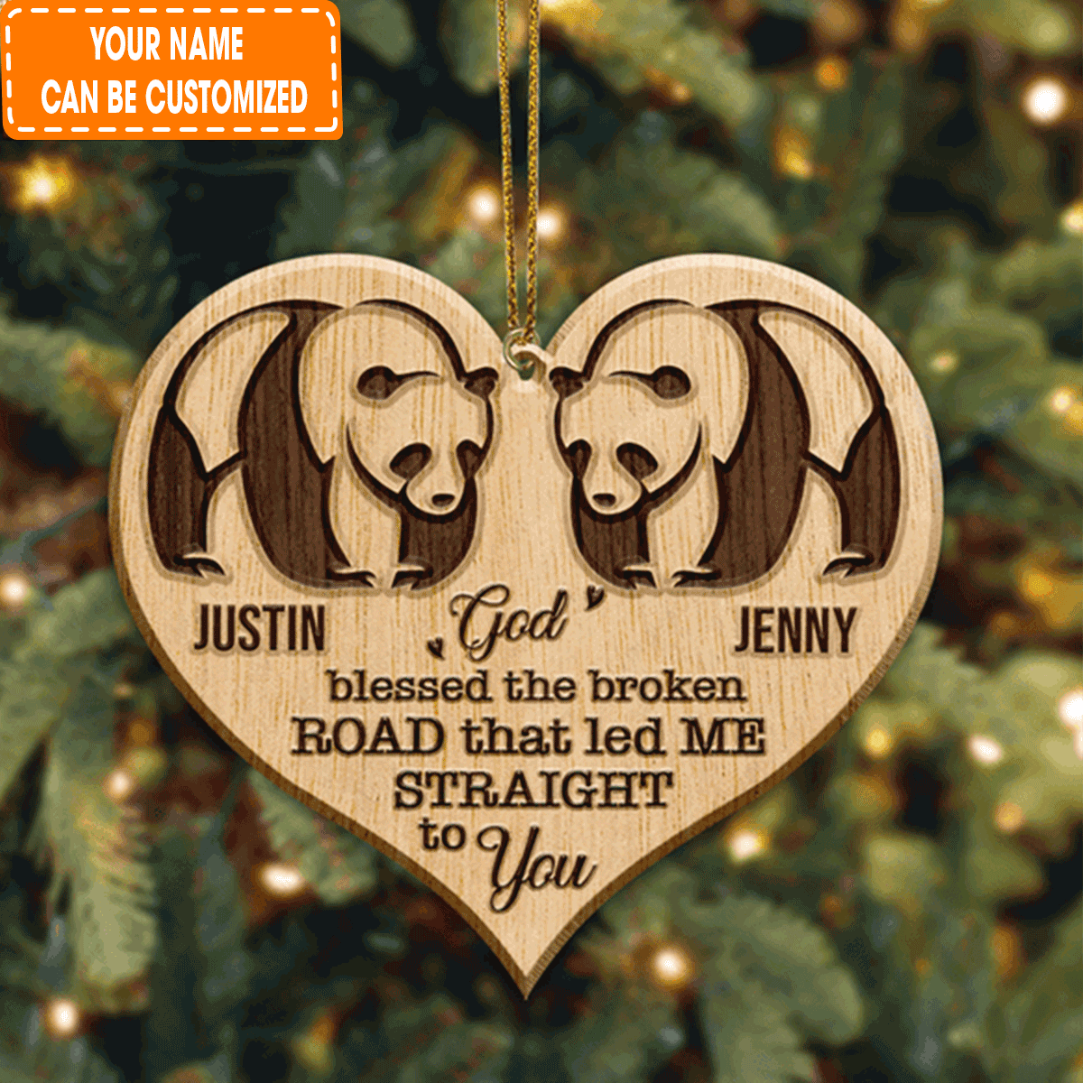 Personalized Panda Couple God Blessed Acrylic Ornament For Couple, Christmas Holiday Ornament Decor