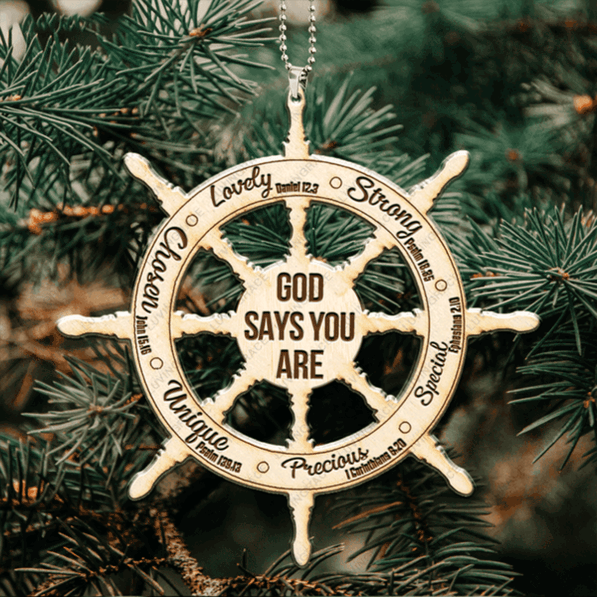 Ship Wheel God Says You Are Wood Engraved Acrylic Car Ornament For Christian, God Faith Believers, Holiday Decor