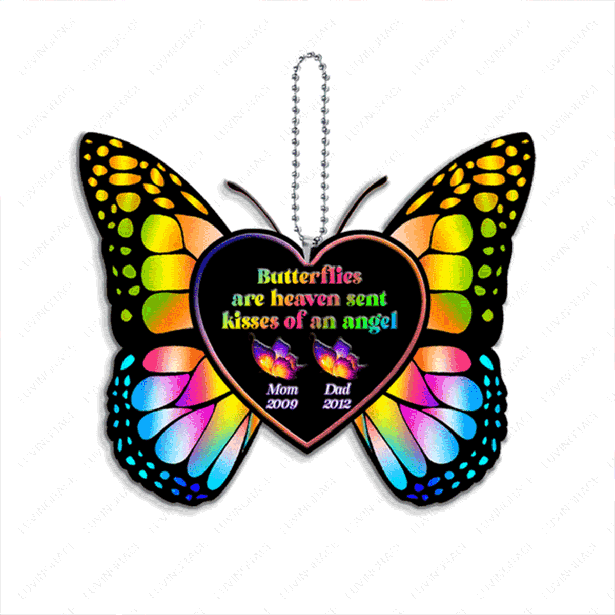 Customized Butterflies Couple Are Heaven Sent Kisses Of An Angel Acrylic Car Ornament, Perfect Memorial Gift For Family