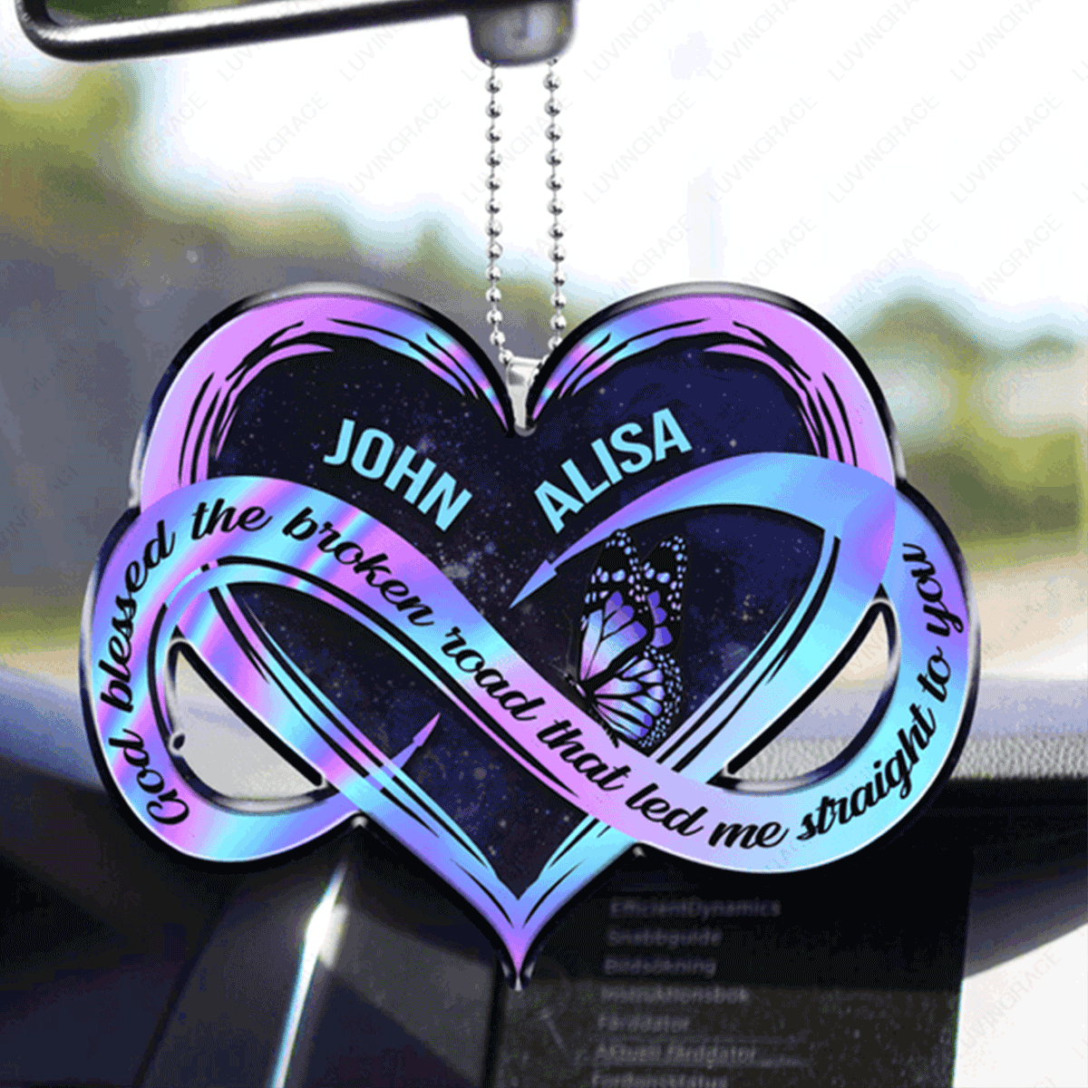 Customized Name Hologram Infinity Heart Acrylic Car Ornament, Perfect Christmas Gift For Couple