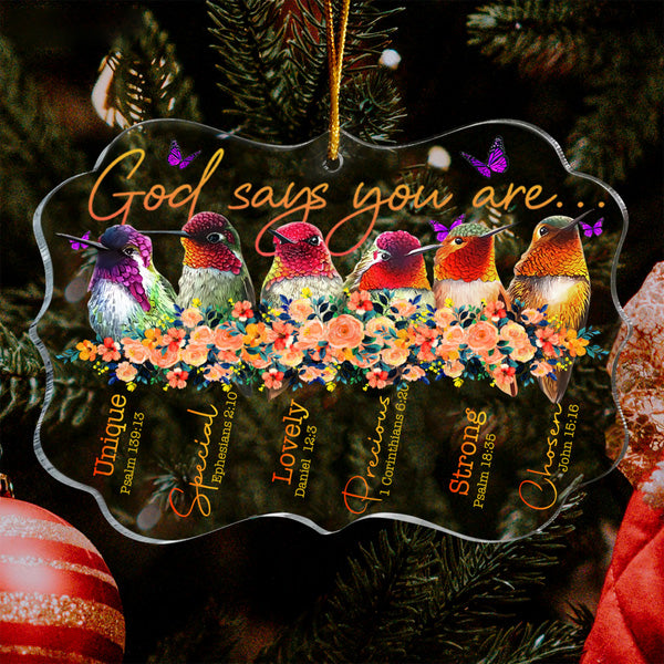 Flower Hummingbird Purple Butterflies God Says You Are Acrylic Ornament, Christmas Gift For Family, Friends