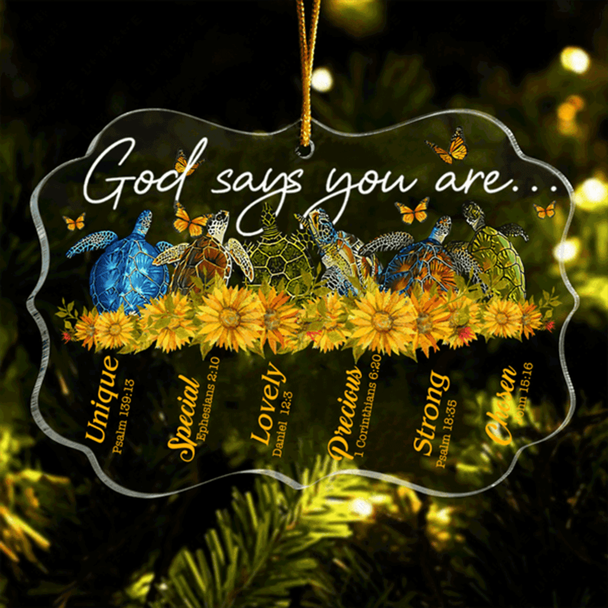 Jesus Acrylic Ornament, Sunflower Sea Turtle God Says You Are Acrylic Ornament, Perfect Christmas Tree Decor