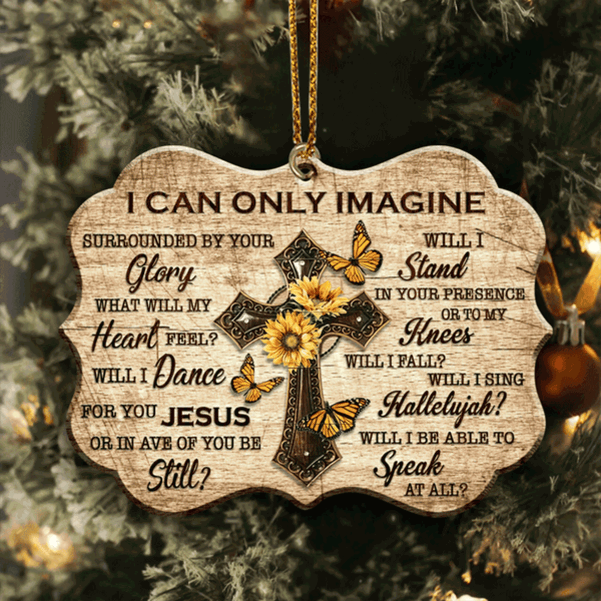 Sunflower Butterfly Jesus Cross I Can Only Imagine Acrylic Ornament For Christian, God Faith Believers, Holiday Decor