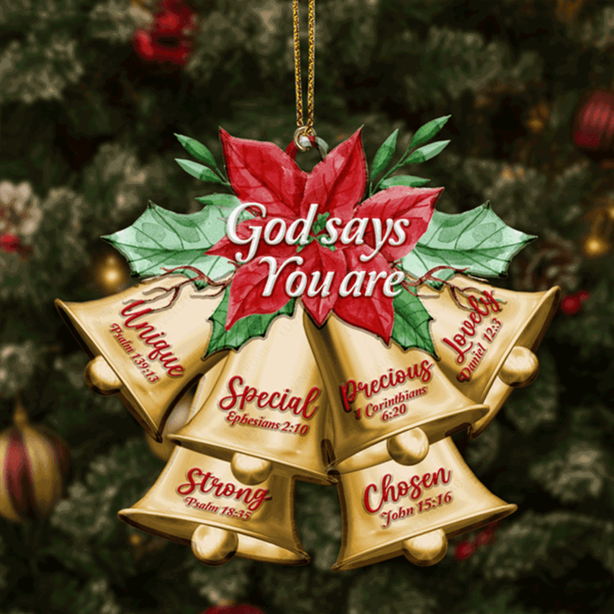 Jesus Acrylic Ornament, Christmas Flower Golden Bells God Says You Are Acrylic Ornament For Christian, God Faith Believers, Holiday Decor