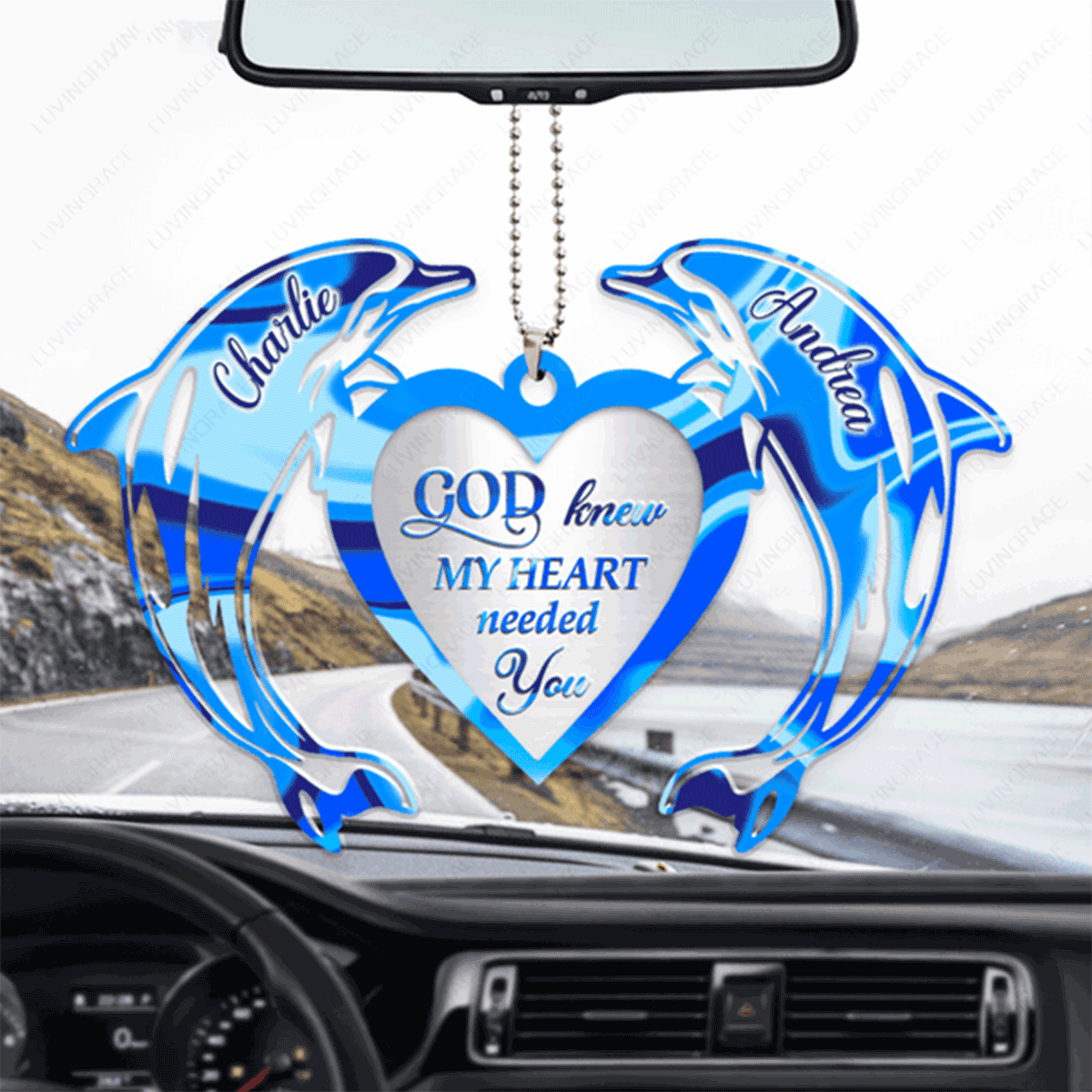 Customized Name Dolphin Couple God Knew My Heart Acrylic Car Ornament, Perfect Christmas Gift For Couple
