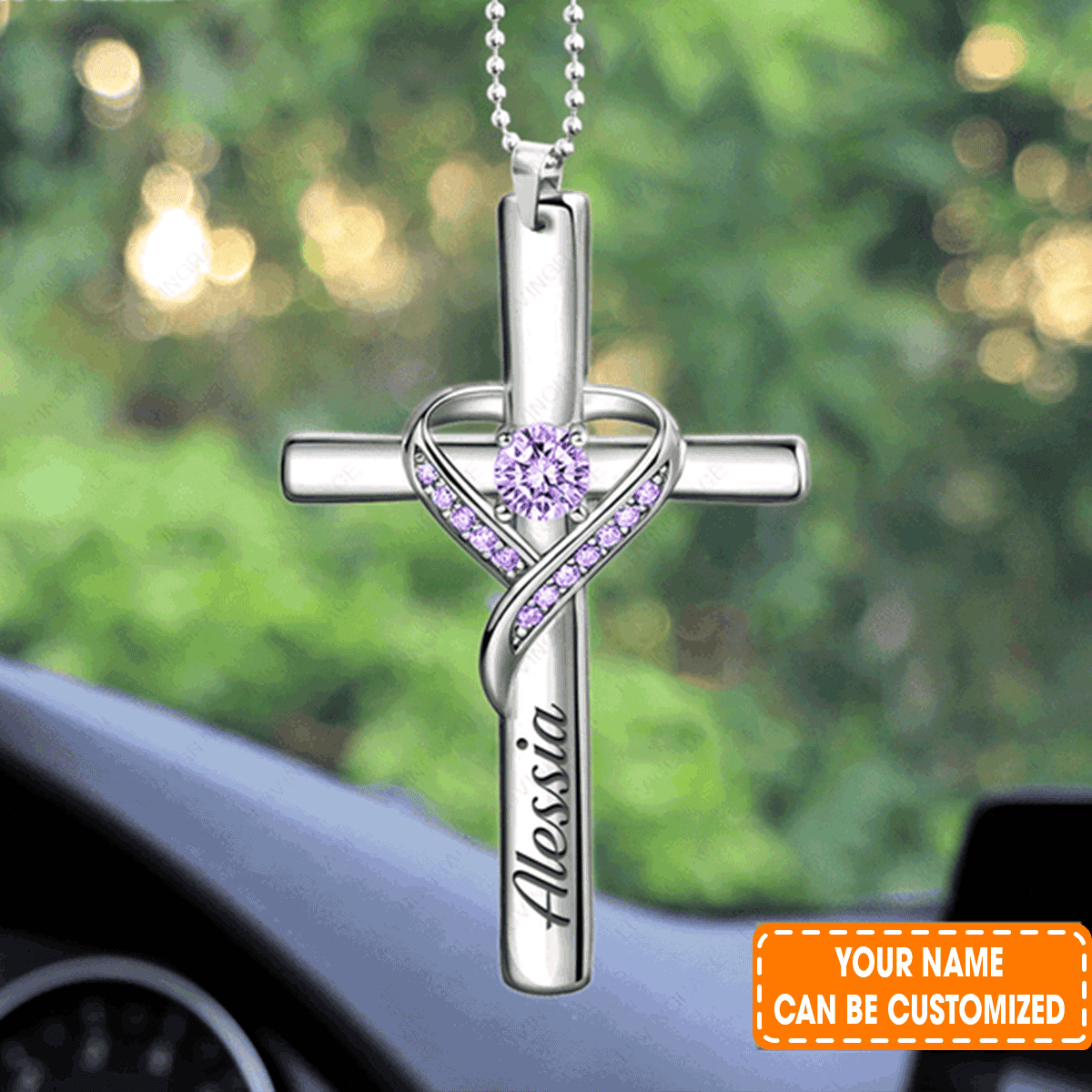 Personalized Jewelry Heart Cross Acrylic Car Ornament, Perfect Christmas Gift For Family, Friends