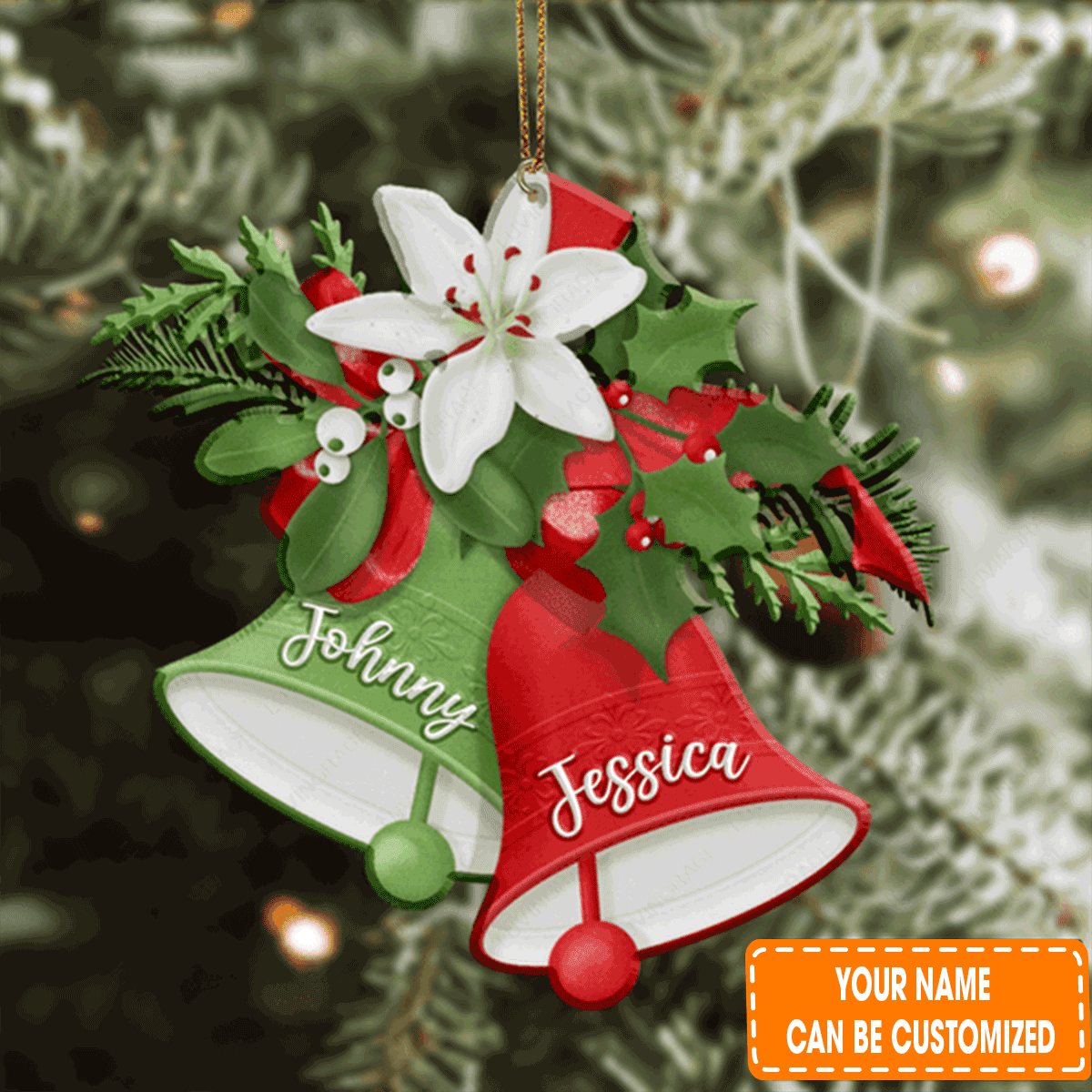 Personalized Christmas Bell Floral Acrylic Ornament For Christian, Christmas Holiday Decor