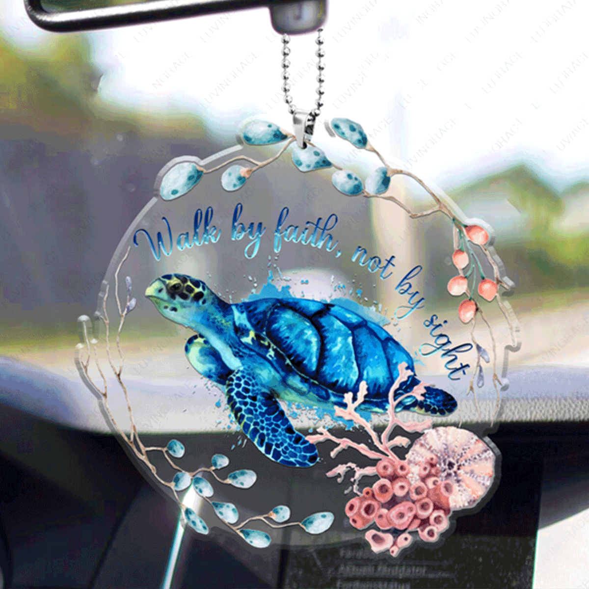 Turtle And Seashells Walk By Faith Acrylic Ornament, Perfect Christmas Gift For Family, Friend