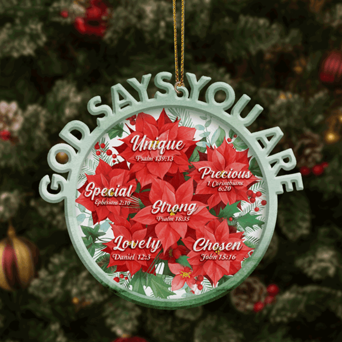 Christmas Poinsettia Floral God Says You Are Acrylic Ornament For Christian, God Faith Believers, Christmas Holiday Decor