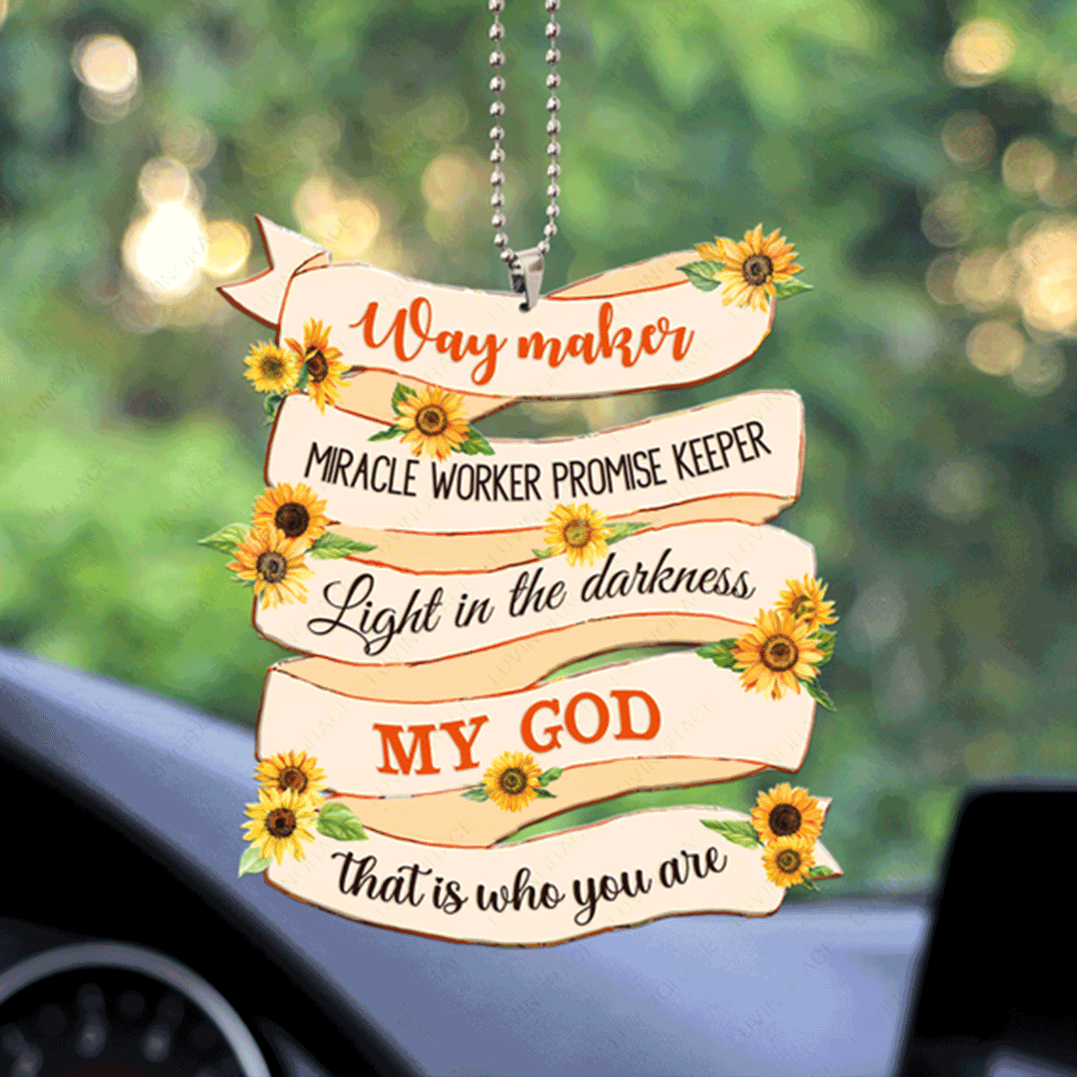 Sunflower Ribbon Way Maker Acrylic Car Ornament, Perfect Christmas Gift For Family, Friend