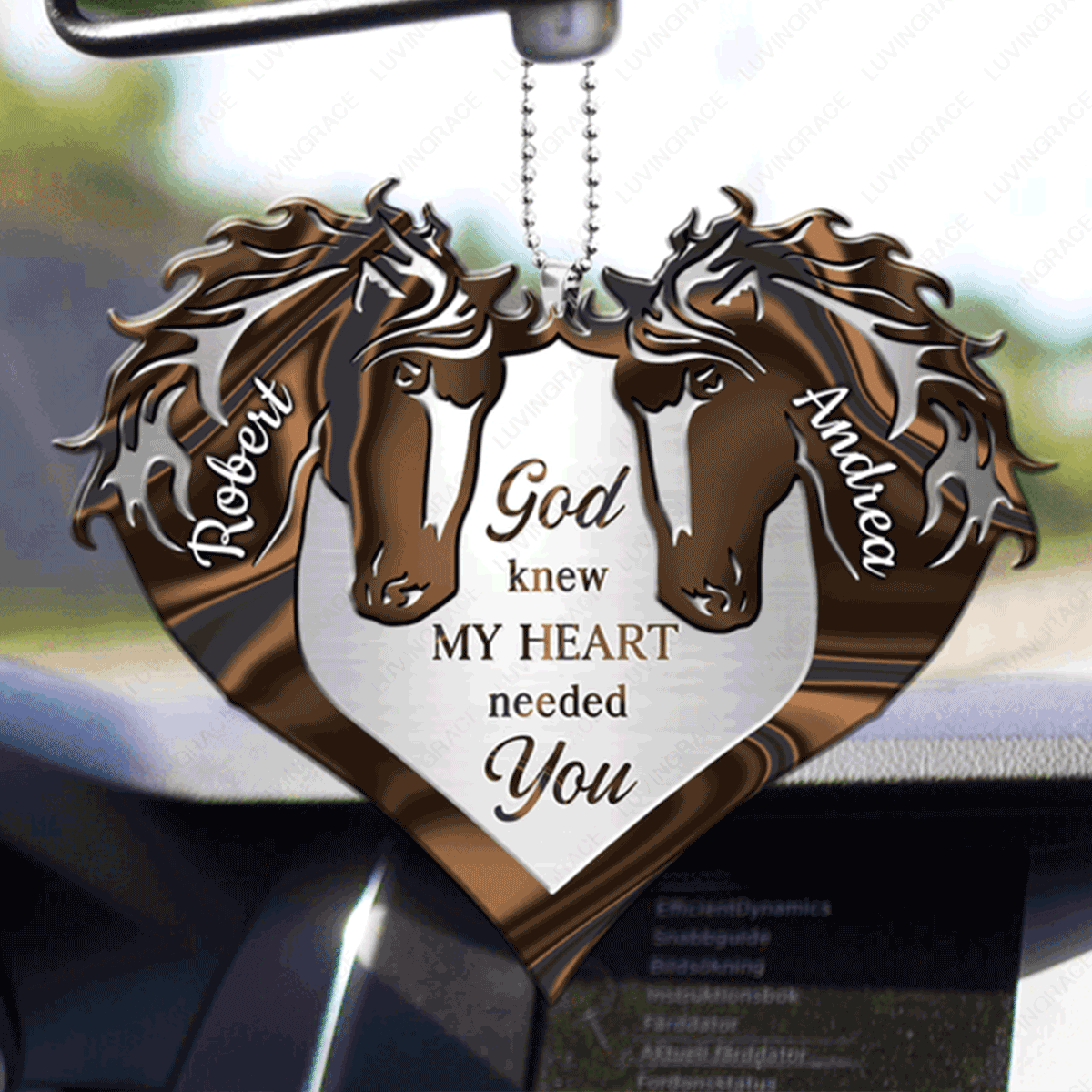 Customized Brown Horse Couple God Knew My Heart Acrylic Car Ornament, Perfect Christmas Gift For Couple