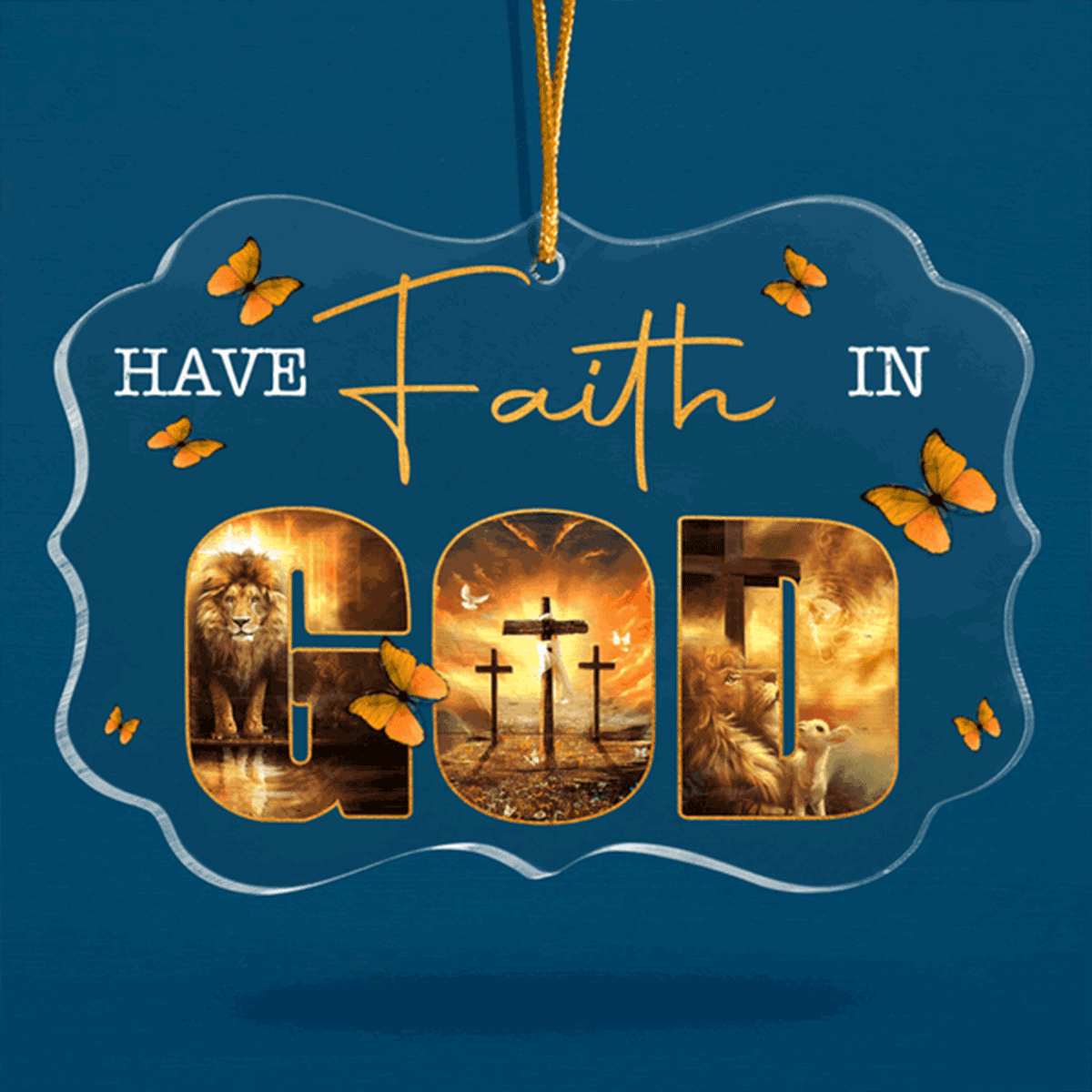 Jesus Acrylic Ornament, Butterfly Lion Cross Have Faith In God Acrylic Ornament, Perfect Christmas Tree Decor