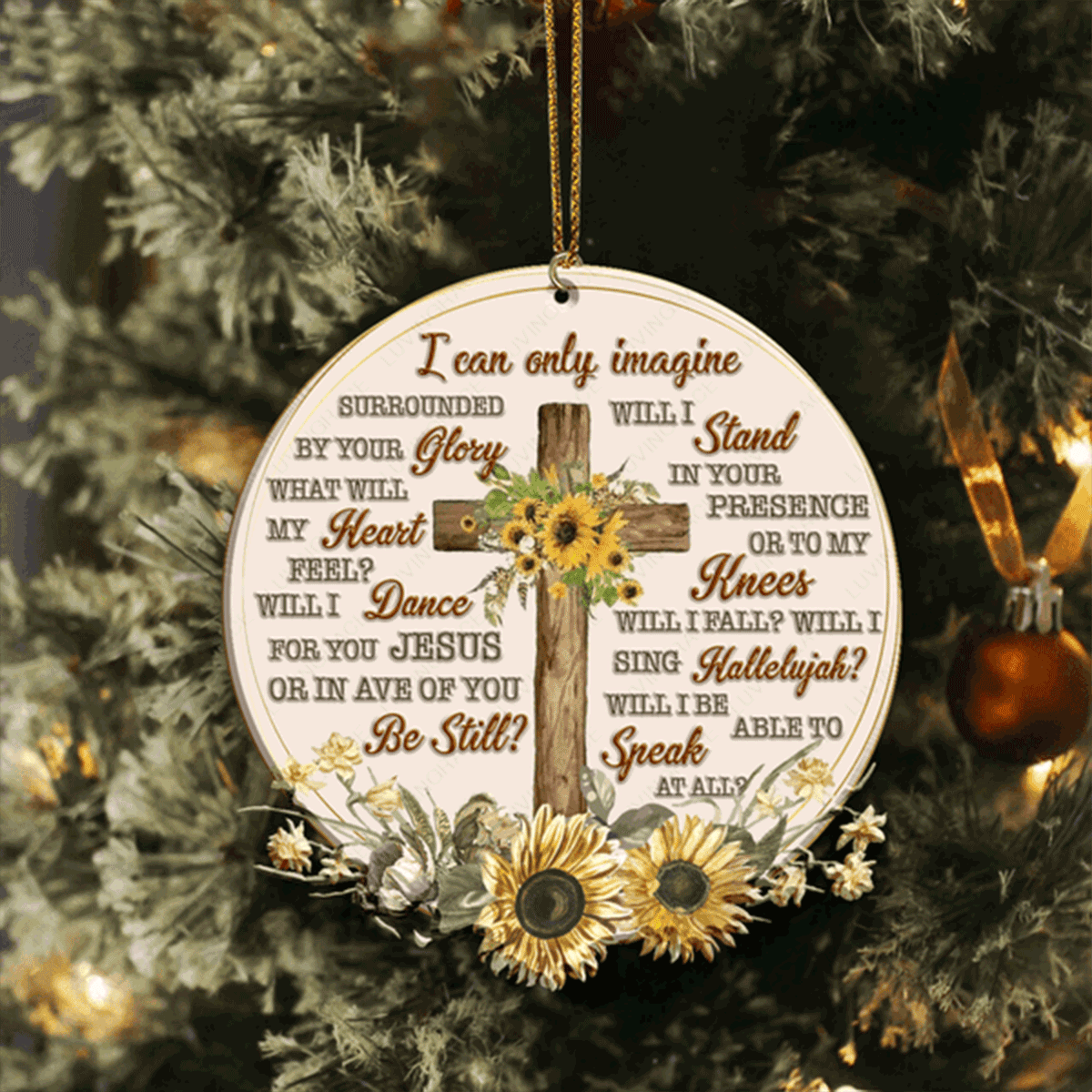Vintage Sunflower Cross I Can Only Imagine Acrylic Ornament For Christian, God Faith Believers, Christmas Holiday Decor