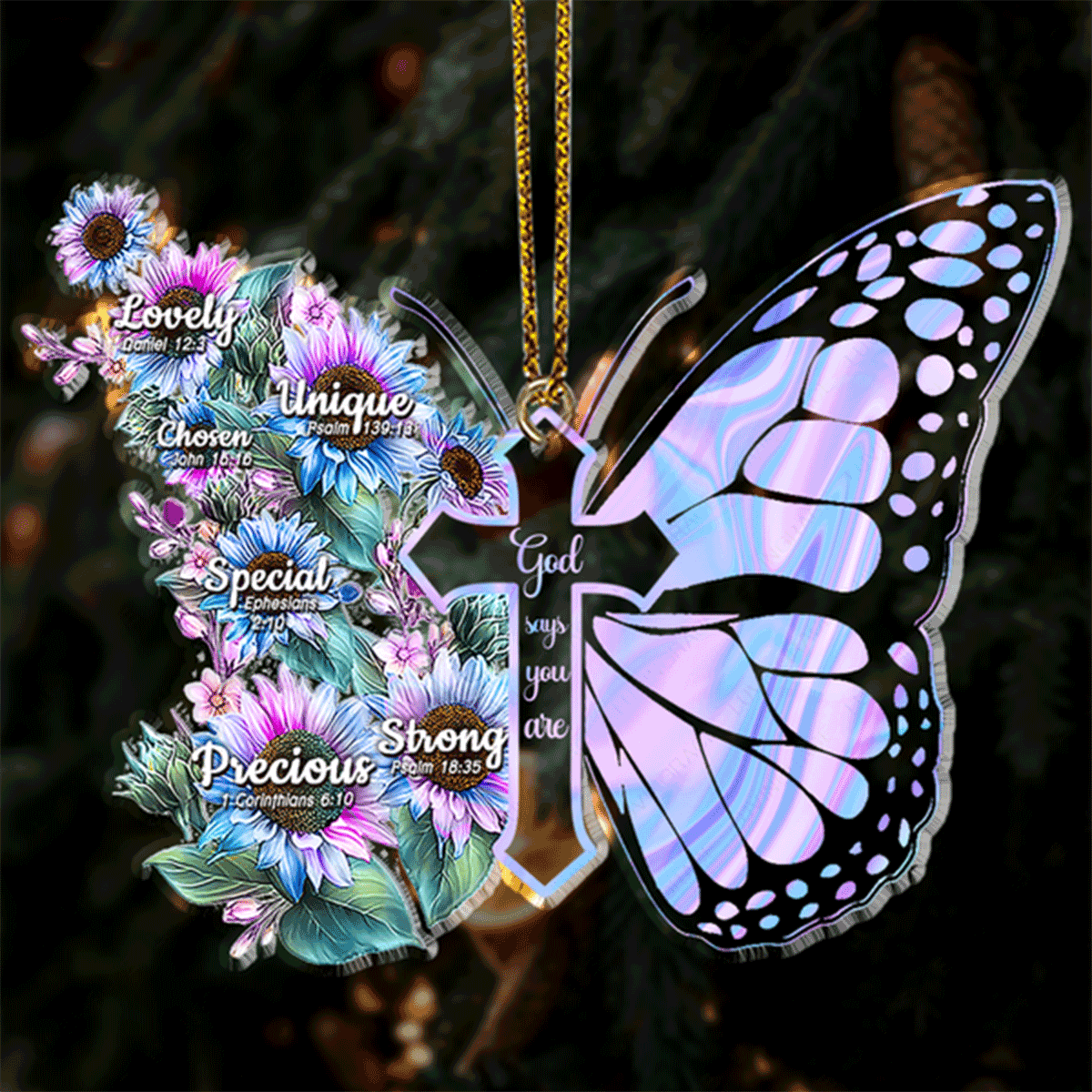 Blue Pink Hologram Butterfly Sunflowers God Says You Are Shaped Acrylic Ornament For Christmas Holiday Decor
