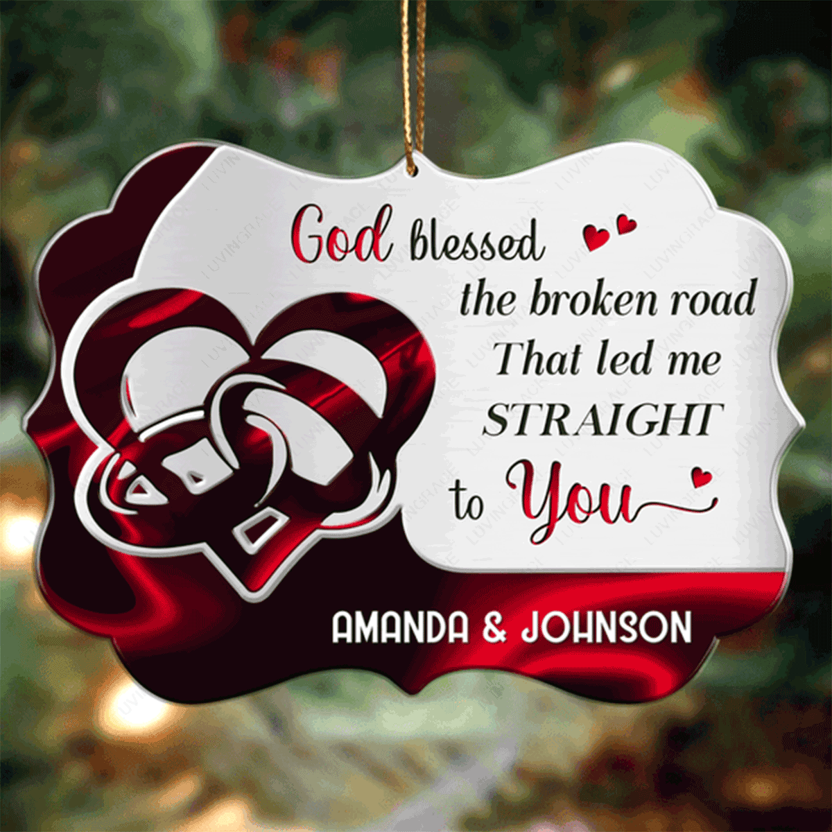 Personalized Red Couple Rings God Blessed Acrylic Ornament, Perfect Christmas Gift For Couple