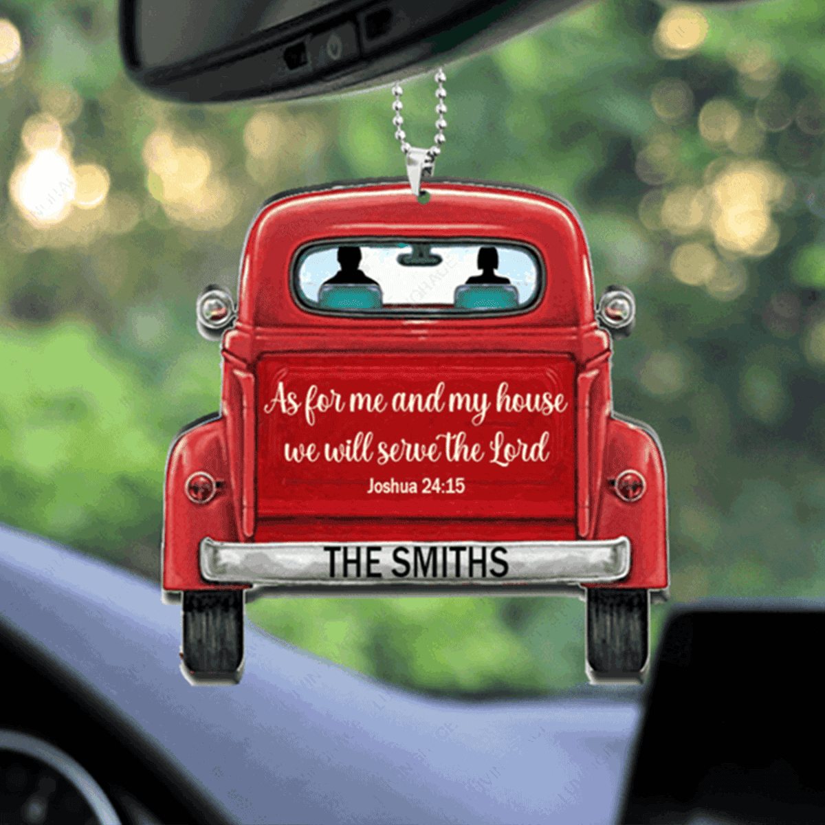 Customized Family Name Serve The Lord Truck Acrylic Car Ornament, Perfect Christmas Gift For Family, Friends