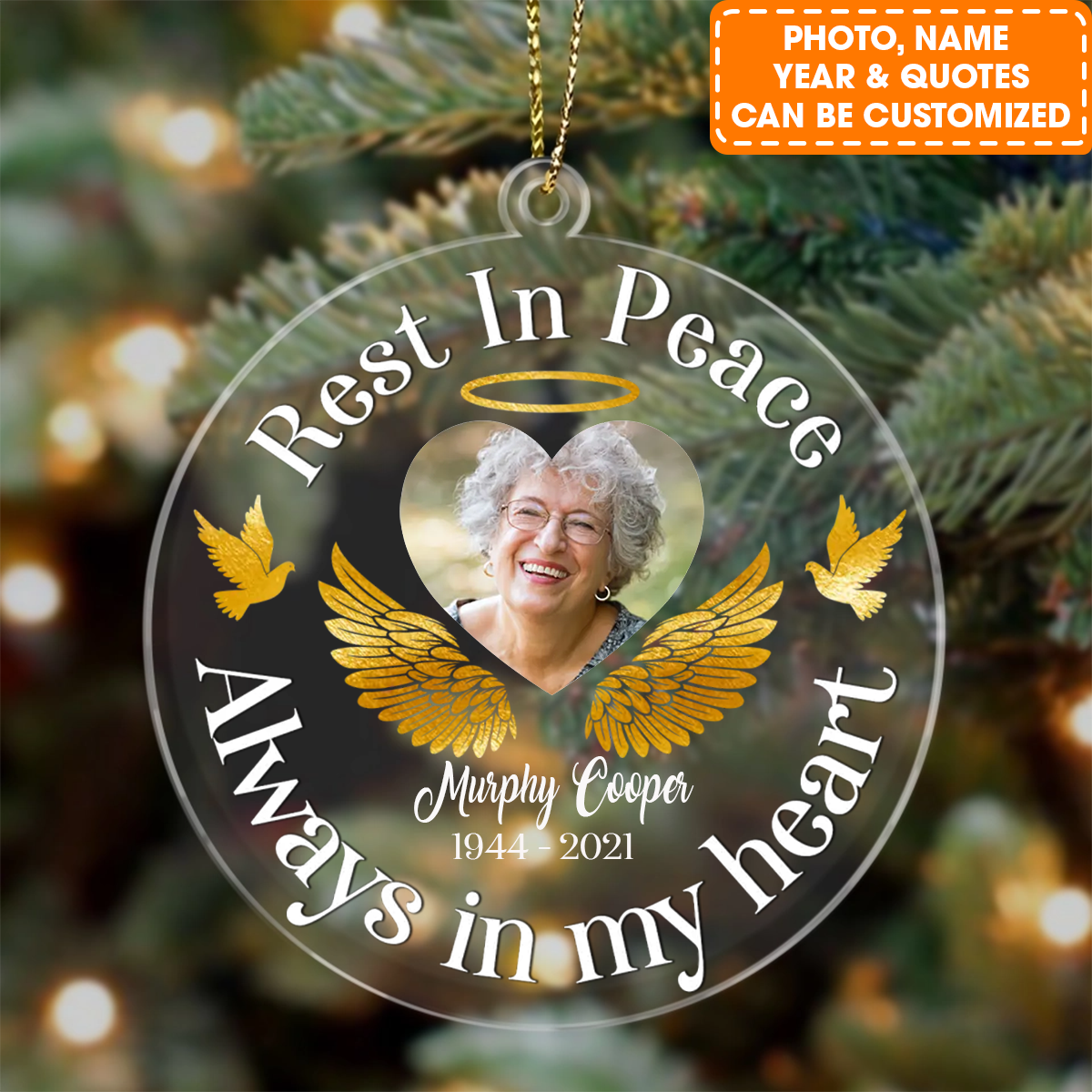 Personalized Memorial Circle Acrylic Ornament, Rest In Peace Always In My Heart, Memorial Gift For Family Member