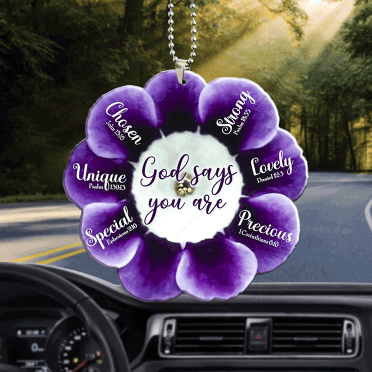 Purple Primrose God Says You Are Acrylic Car Ornament, Perfect Christmas Gift For Family, Friend