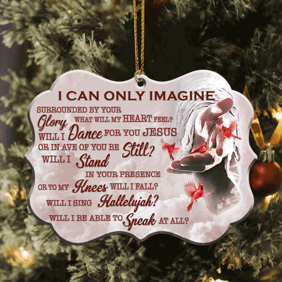 Cardinal Jesus Hand I Can Only Imagine Acrylic Ornament For Christian, God Faith Believers, Holiday Decor
