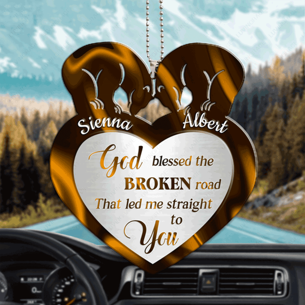 Customized Bear Couple God Blessed Acrylic Car Ornament, Perfect Christmas Gift For Couple