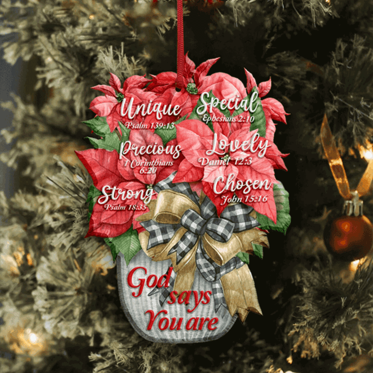 Christmas Poinsettia Flower God Says You Are Acrylic Ornament For Christian, God Faith Believers, Holiday Decor