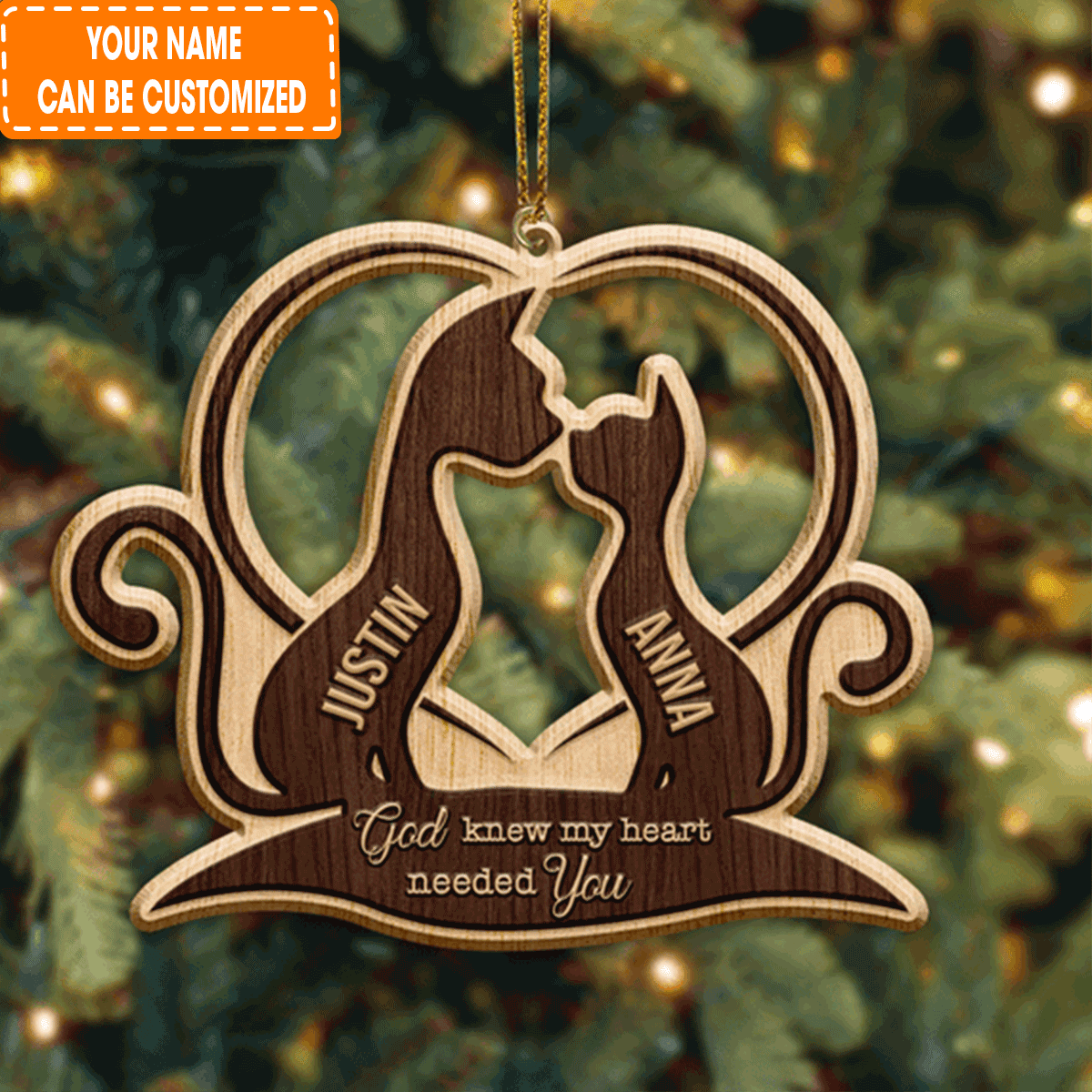 Personalized Heart Cat Couple God Knew My Heart Needed You Acrylic Ornament For Couple, Holiday Decor