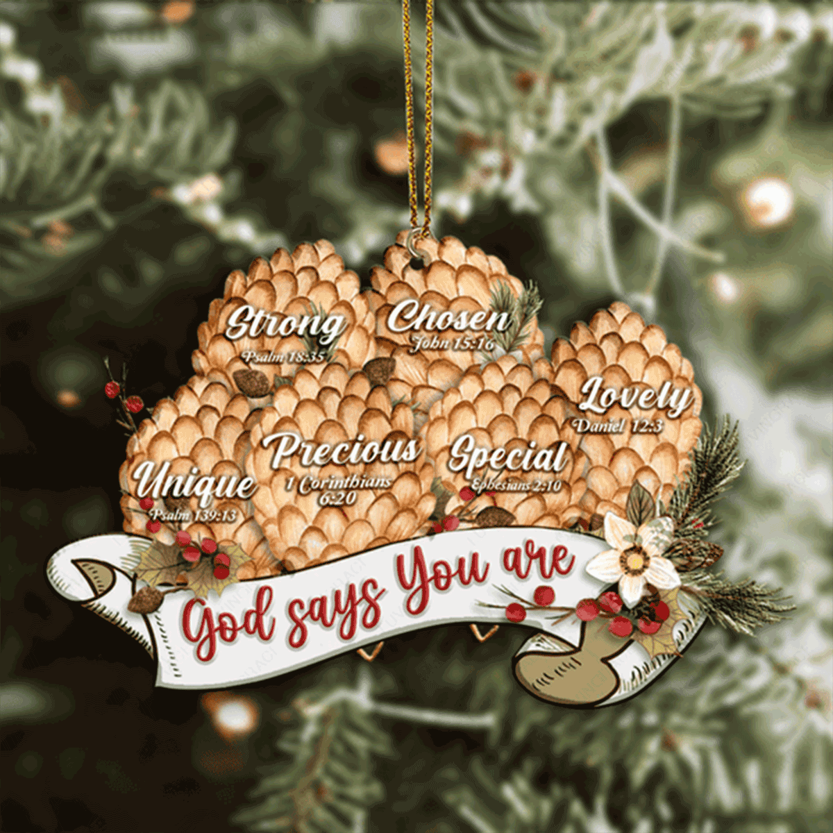 Vintage Ribbon Christmas Pinecone Floral God Says You Are Acrylic Ornament For Christian, Christmas Ornament Gift