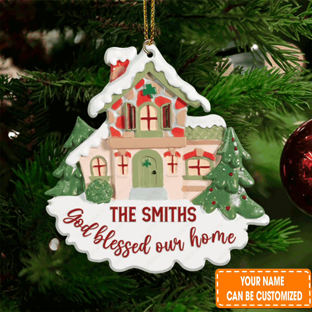 Personalized Christmas Vintage House God Bless Our Home Acrylic Ornament For Family, Friends