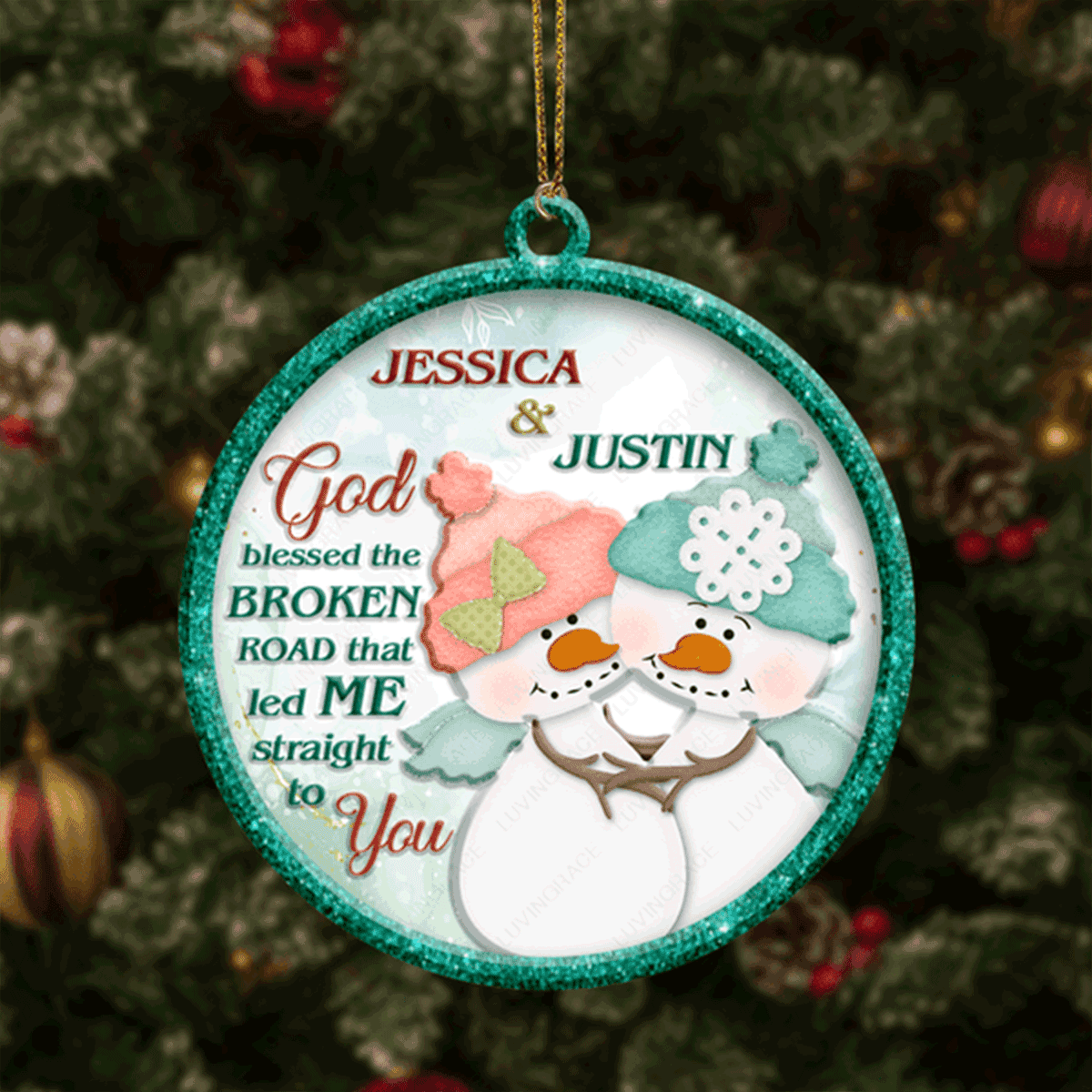 Personalized Couple Christmas Snowman Couple God Blessed Christmas Acrylic Ornament, Perfect Couple Gift On Christmas