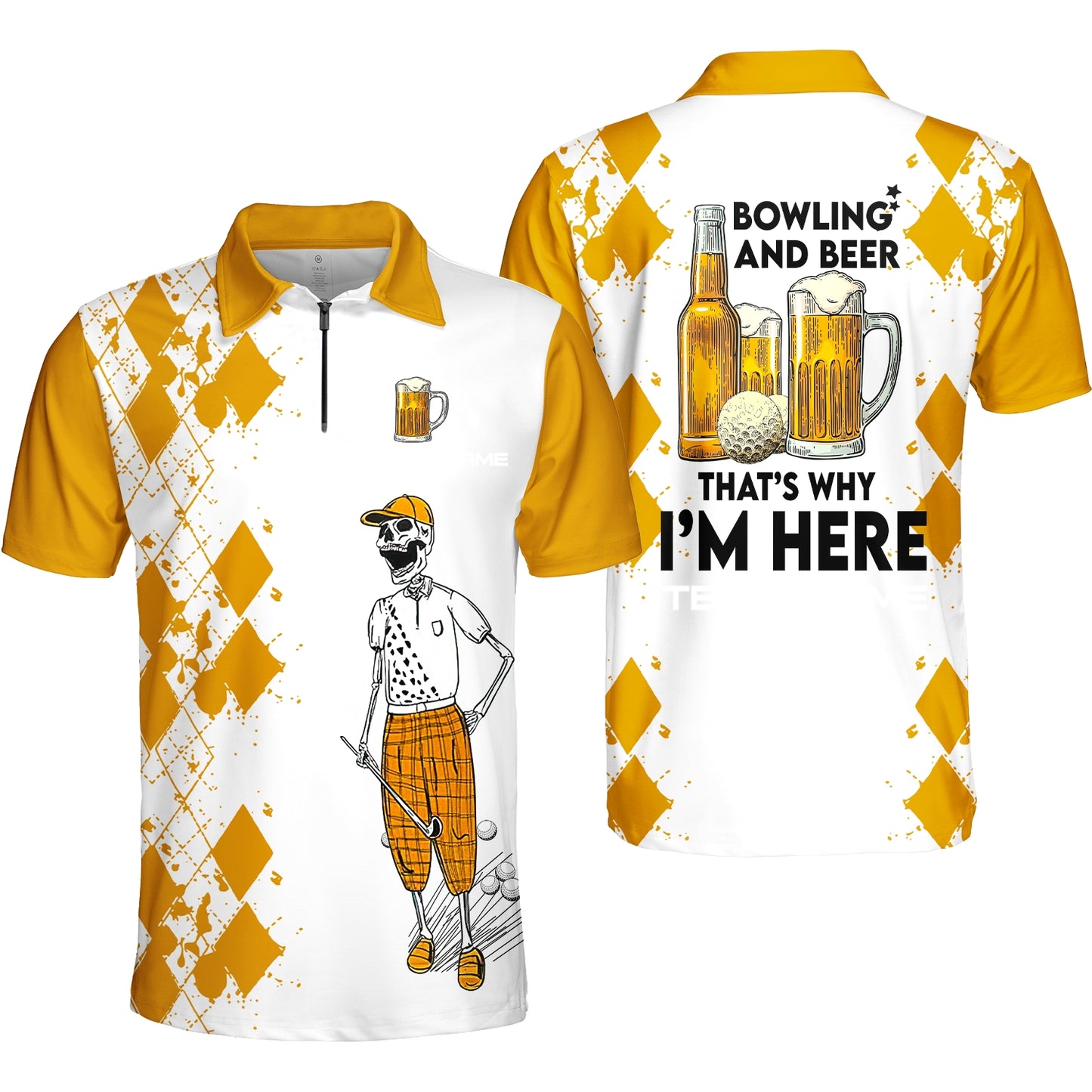 Golf Beer Quater- Zip Polo - Custom Name Funny Skull Apparel - Personalized Gift For Golf Lover - Weekend Forecast Golfing With A Chance Of Drinking