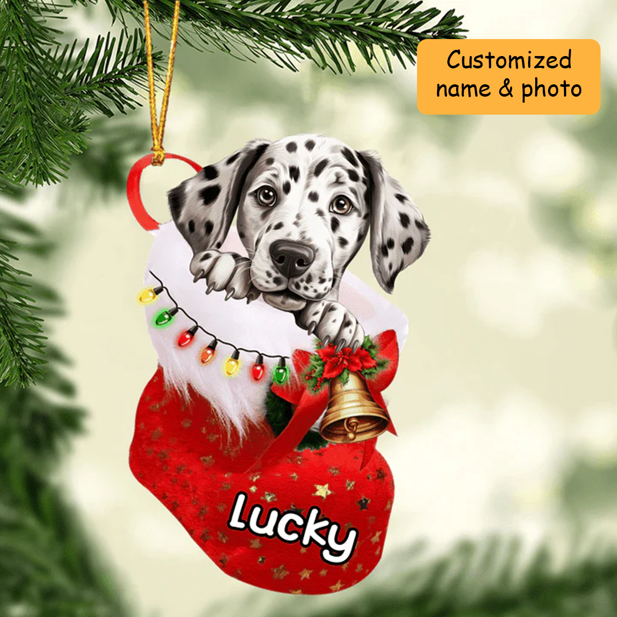Customized Awesome Dalmatian Dog In Christmas Stocking Acrylic Ornament, Christmas Gift Ornament for Dog Lover