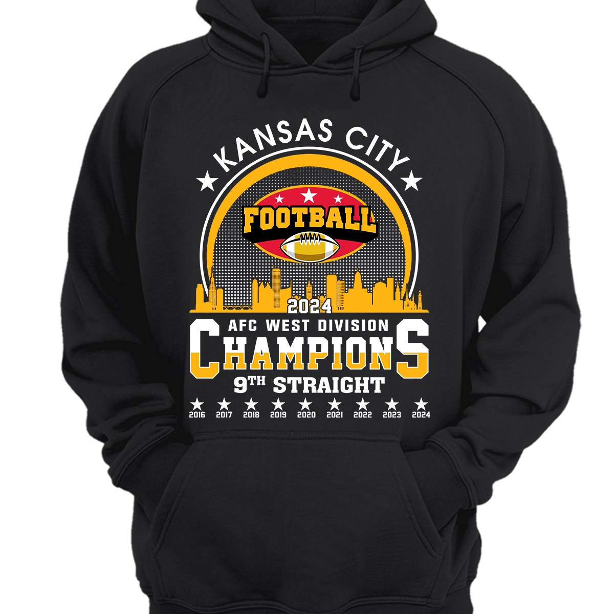 2024 Kansas City Football AFC West Champs 9th Straight T-Shirts Skyline, Conquered The AFC West Champs Shirt For Kansas City Football
