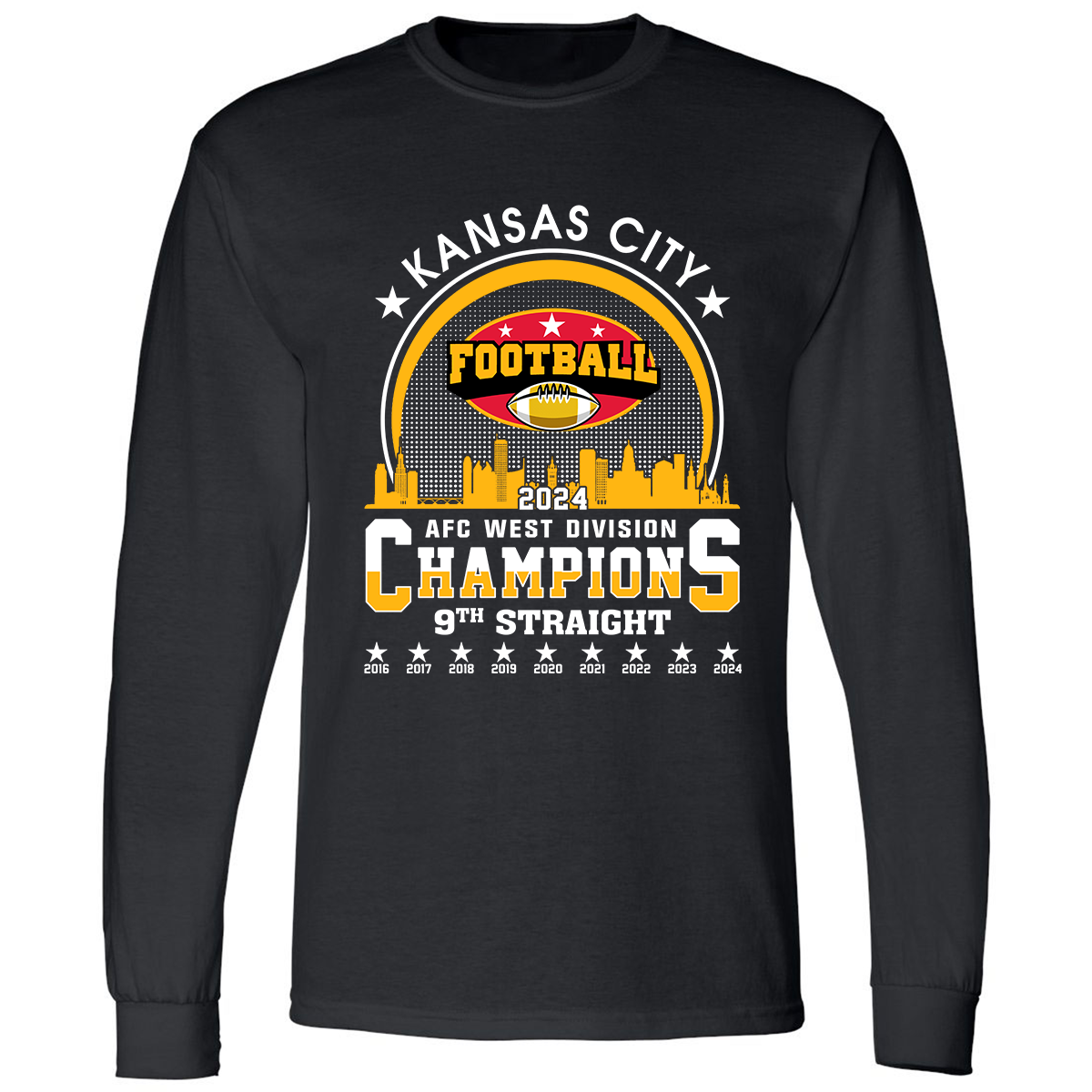 2024 Kansas City Football AFC West Champs 9th Straight T-Shirts Skyline, Conquered The AFC West Champs Shirt For Kansas City Football