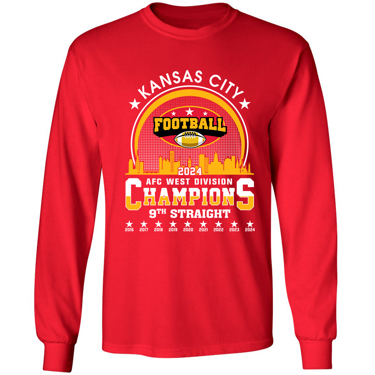 2024 Kansas City Football AFC West Champs 9th Straight T-Shirts Skyline, Conquered The AFC West Champs Shirt For Kansas City Football
